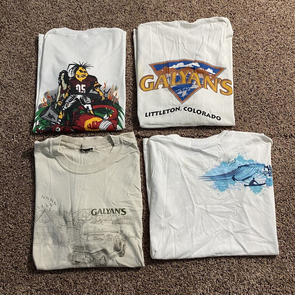 Vintage Thrashed Painters Shirt‎ Mens M-XL White Cream Graphic Tee 2000s Lot 4